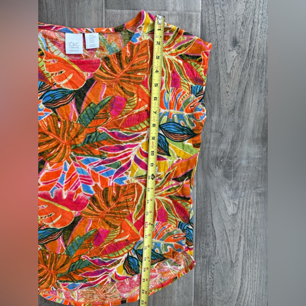 C&C California 100% Linen Tropical Print Boxy Top Size M - Picture 4 of 6